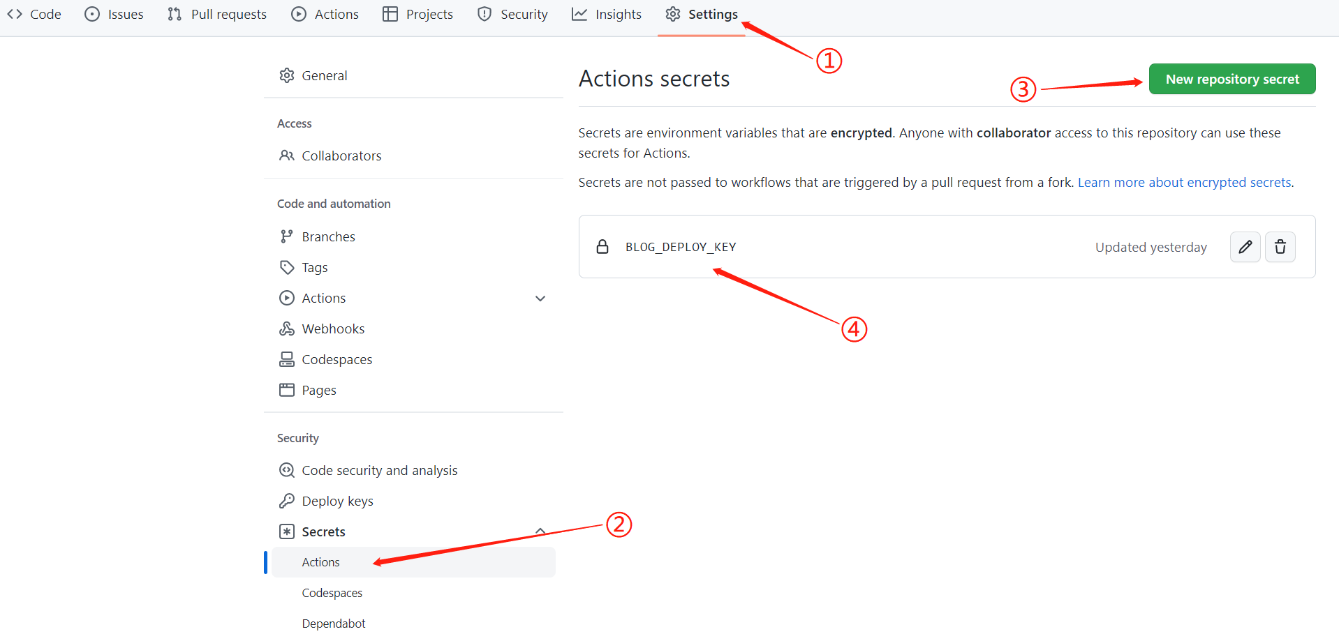 Add repository secret